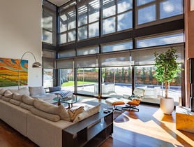 This room featured a ton of automated designer window shades easily controlled from a beautiful keypad.