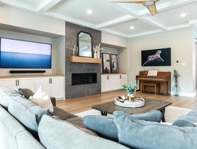 This space has two Samsung FrameTVs, a Sonos ATMOS setup. The space is managed by Josh.Ai system.