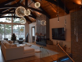 Lutron window treatments, Sonance audio video, sound bar and in wall subwoofer. Lutron Lighting control